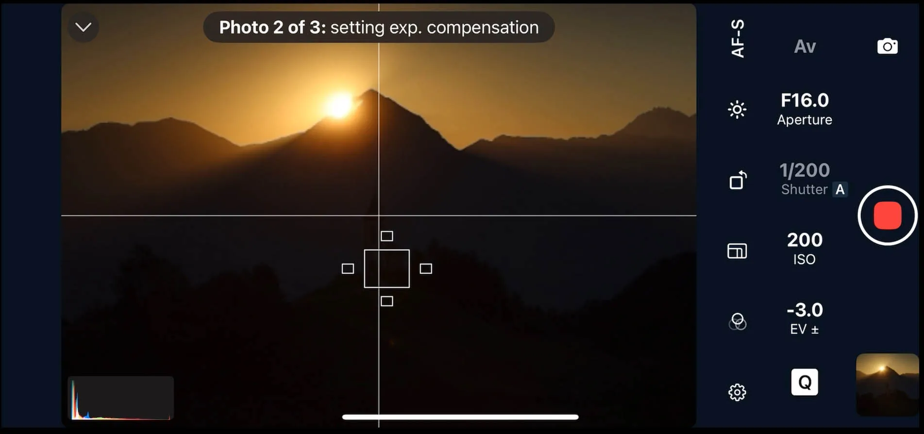 Example of a histogram showing how an image is underexposed.