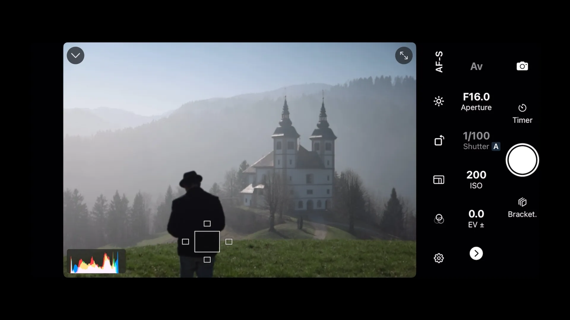 Using the live view in Shutter+ to position yourself in the photo.