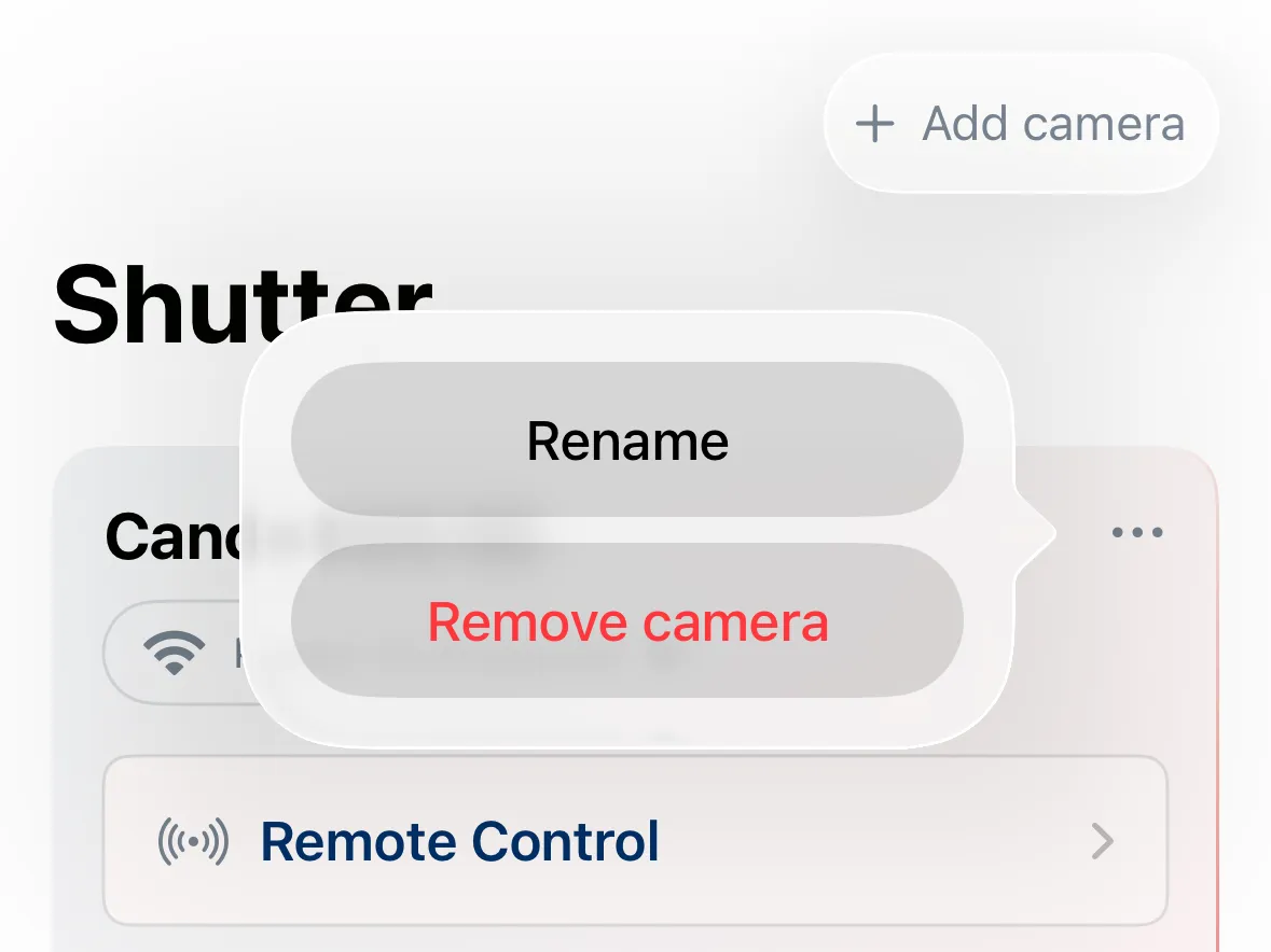 Manage saved cameras in Shutter: reconnect, rename camera, remove camera