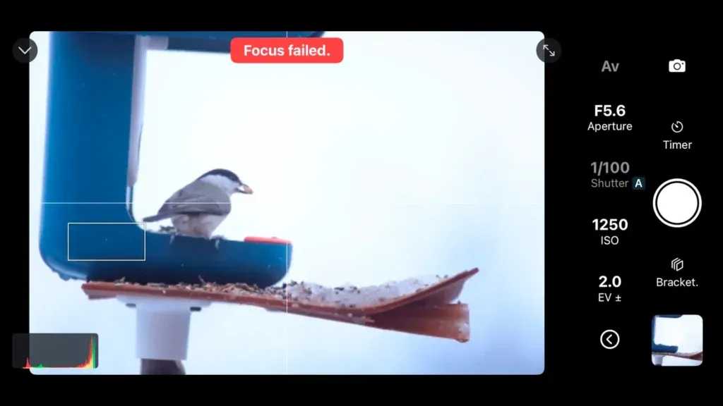 Focus failed warning in Shutter